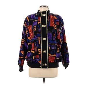VTG Vital Elements Black Gold Button Abstract Bomber Jacket 90s Retro L